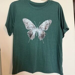 Green T-Shirt with Butterfly Design